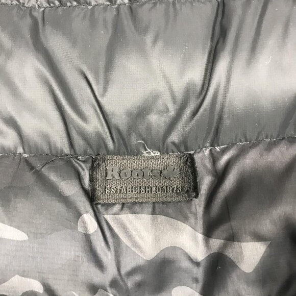 Roots Puffer Jacket Mens XL Black Gray Camo Hooded 700 Fill Down Anorak Half Zip - Picture 12 of 12